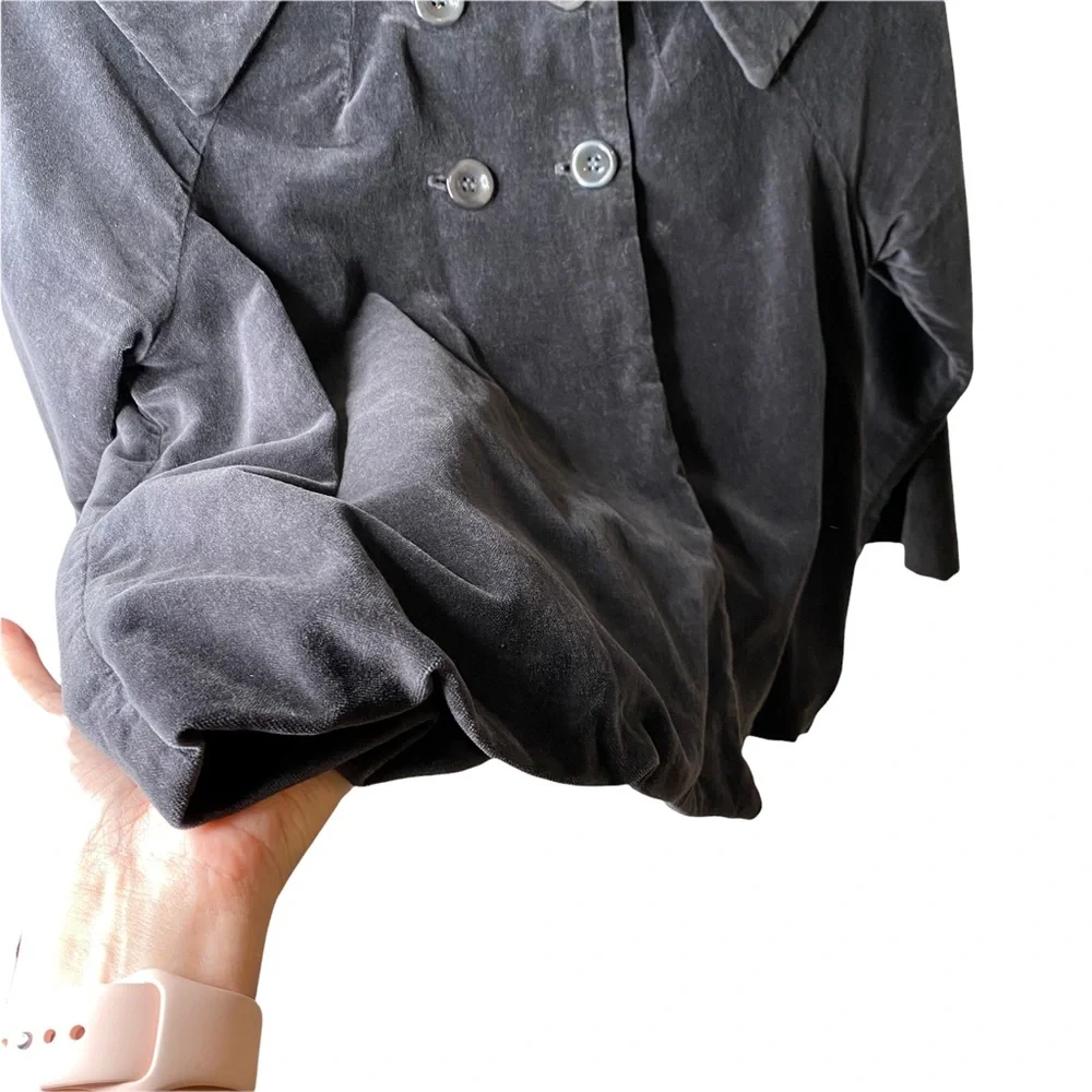 Splendid Grey Black Velvet Silk Swing Jacket Peacoat Peter Pan Collar Me… - Picture 4 of 9